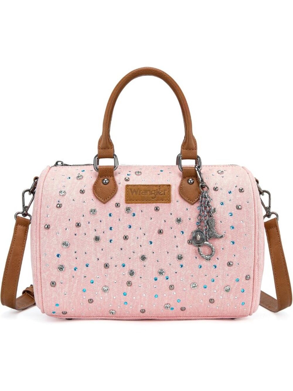 Rhinestone Denim Barrel Bag for Women | Y2K Crossbody Satchel Purse